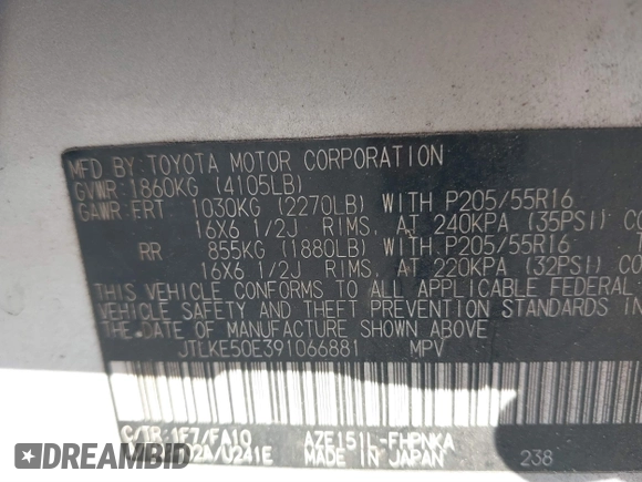2009 Scion xB with VIN JTLKE50E391066881, listed as a IAAI auction lot 41779085 with 1 mi miles. Bid and sale history available at carsss.com. Image 9.