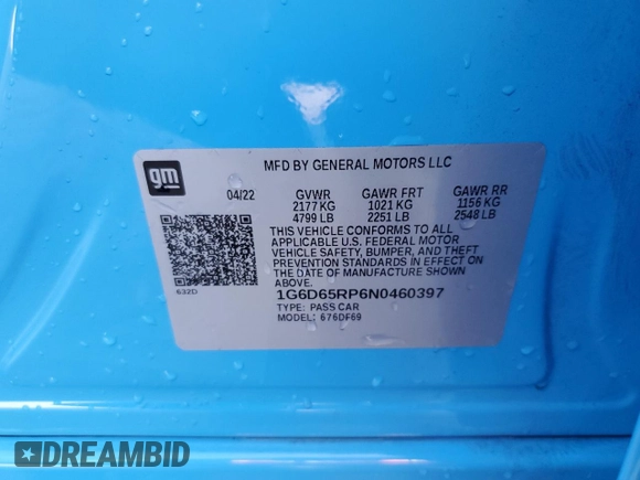 2022 Cadillac CT4-V Blackwing z VIN 1G6D65RP6N0460397, wystawiony jako Copart lot #77489664 z przebiegiem 6777 mil mil oraz Szkody całkowita. Historia ofert i sprzedaży dostępna na DreamBid. Obrazek 13.
