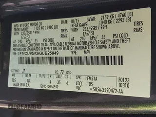 2016 Ford Escape SE with VIN 1FMCU9GX6GUB25849, listed as a IAAI auction lot 42087346 with 189,909 mi miles. Bid and sale history available at carsss.com. Image 9.