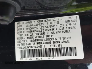 2012 Honda CR-V EX-L with VIN JHLRM3H71CC006913, listed as a IAAI auction lot 42021010 with 173,470 mi miles. Bid and sale history available at carsss.com. Image 9.