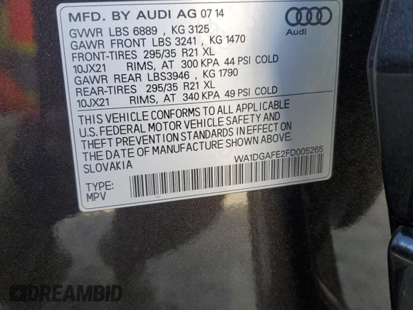 2015 Audi Q7 S line Prestige z VIN WA1DGAFE2FD005265, wystawiony jako Copart lot #65850295 z przebiegiem 199 750 mil mil oraz Czysty tytuł • Clean title. Historia ofert i sprzedaży dostępna na DreamBid. Obrazek 13.