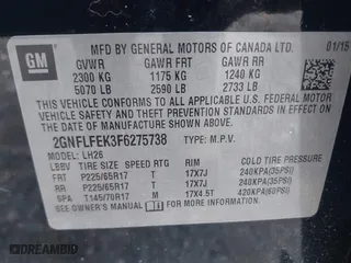 2015 Chevrolet Equinox LT with VIN 2GNFLFEK3F6275738, listed as a IAAI auction lot 42019028 with 118,311 mi miles. Bid and sale history available at carsss.com. Image 9.