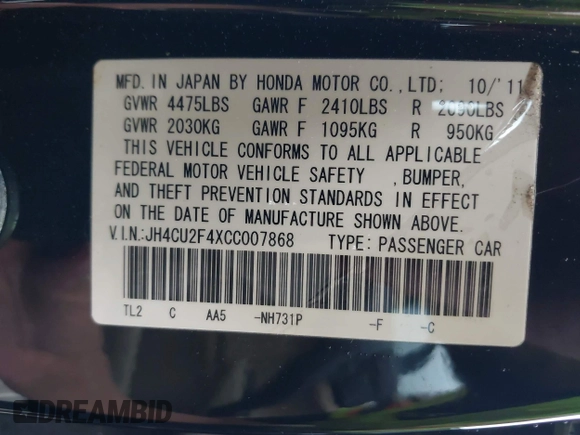2012 Acura TSX z VIN JH4CU2F4XCC007868, wystawiony jako IAAI lot #42115103 z przebiegiem 154 268 mil mil oraz . Historia ofert i sprzedaży dostępna na DreamBid. Obrazek 9.