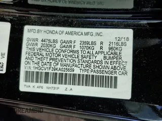 2019 Honda Accord Sedan Sport 1.5T with VIN 1HGCV1F39KA025659, listed as a Copart auction lot 88070025 with 82,708 mi miles and Salvage Title. Bid and sale history available at carsss.com. Image 13.