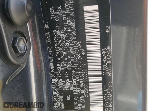 2008 Lexus RX 350 with VIN 2T2GK31U08C052009, listed as a Copart auction lot 54947885 with 133,946 mi miles and Clean Title. Bid and sale history available at DreamBid. Image 14.