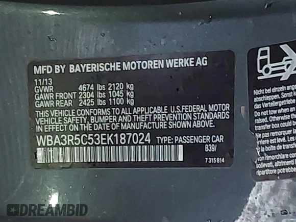 2014 BMW 4 Series 435i xDrive с VIN WBA3R5C53EK187024, выставлен на аукционе IAAI как лот 41510613 с пробегом 71 320 миль миль и . История ставок и продаж доступна на DreamBid. Изображение 9.
