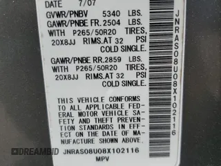 2008 Infiniti FX z VIN JNRAS08U08X102116, wystawiony jako Copart lot #56519735 z przebiegiem 217 516 mil mil oraz Szkoda całkowita • Salvage title. Historia ofert i sprzedaży dostępna na DreamBid. Obrazek 14.