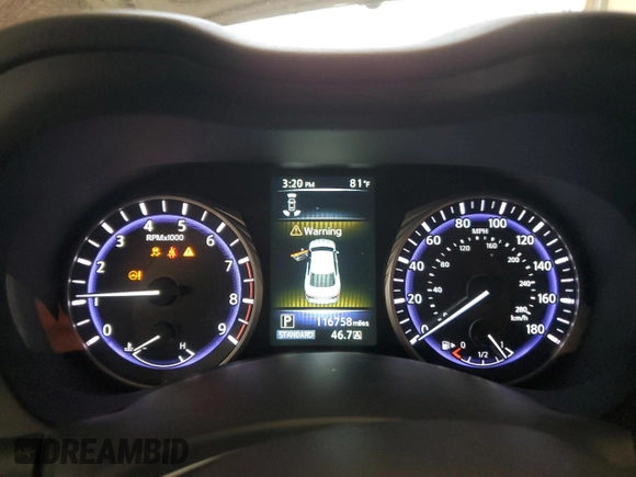 2016 Infiniti Q50 Red Sport 400 with VIN JN1FV7AR8GM450745, listed as a Copart auction lot 54018795 with 116,758 mi miles and Salvage title. Bid and sale history available at DreamBid. Image 9.