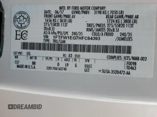 2017 Ford F-150 XL with VIN 1FTFW1EG7HFC64393, listed as a Copart auction lot 51105275 with 96,816 mi miles and Salvage Title. Bid and sale history available at carsss.com. Image 14.