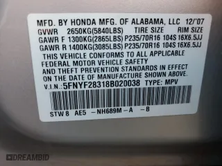 2008 Honda Pilot SE with VIN 5FNYF28318B020038, listed as a Copart auction lot 89345765 with 124,263 mi miles and Clean Title. Bid and sale history available at carsss.com. Image 13.
