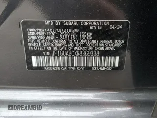 2024 Subaru Impreza with VIN JF1GUABCXR8369338, listed as a Copart auction lot 73175644 with 2,306 mi miles and Salvage Title. Bid and sale history available at carsss.com. Image 13.