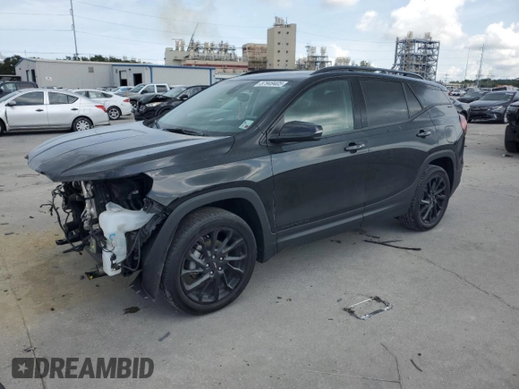 2023 GMC Terrain SLT z VIN 3GKALPEG1PL218329, wystawiony jako Copart lot #57949405 z przebiegiem 25 299 mil mil oraz Szkoda całkowita • Salvage title. Historia ofert i sprzedaży dostępna na DreamBid. Obrazek 1.