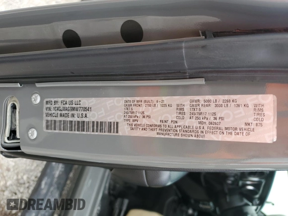 2021 Jeep Wrangler Sport with VIN 1C4GJXAG9MW770541, listed as a Copart auction lot 86194214 with 21,625 mi miles and Salvage Title. Bid and sale history available at DreamBid. Image 14.