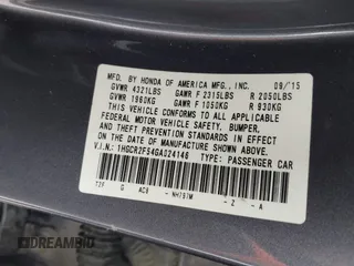 2016 Honda Accord Sport with VIN 1HGCR2F54GA024146, listed as a IAAI auction lot 42600273 with 192,775 mi miles and . Bid and sale history available at DreamBid. Image 9.