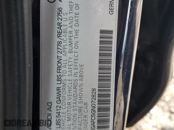 2016 Audi A6 3.0T Prestige with VIN WAUHGAFC5GN072828, listed as a Copart auction lot 65575962 with 0 mi miles. Bid and sale history available at carsss.com. Image 10.