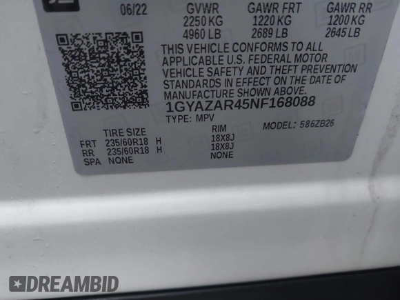 2022 Cadillac XT4 FWD Luxury with VIN 1GYAZAR45NF168088, listed as a IAAI auction lot 41479950 with 42,918 mi miles and . Bid and sale history available at DreamBid. Image 9.