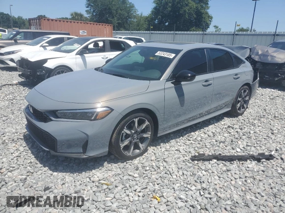 2025 Honda Civic Sedan Hybrid Sport with VIN 2HGFE4F8XSH314481, listed as a Copart auction lot 53243185 with 1,855 mi miles and Salvage Title. Bid and sale history available at carsss.com. Image 1.