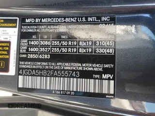 2015 Mercedes-Benz M 350 with VIN 4JGDA5HB2FA555743, listed as a Copart auction lot 65165695 with 147,152 mi miles and Salvage title. Bid and sale history available at DreamBid. Image 13.