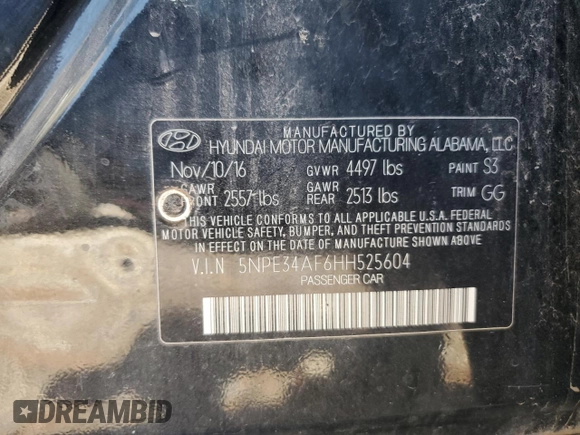 2017 Hyundai Sonata Sport with VIN 5NPE34AF6HH525604, listed as a Copart auction lot 54051355 with 203,584 mi miles and Clean Title. Bid and sale history available at DreamBid. Image 12.