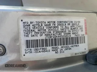 1999 Toyota Camry LE z VIN JT2BF22K4X0202019, wystawiony jako Copart lot #56104335 z przebiegiem 192 643 mil mil oraz Tytuł czysty. Historia ofert i sprzedaży dostępna na DreamBid. Obrazek 12.