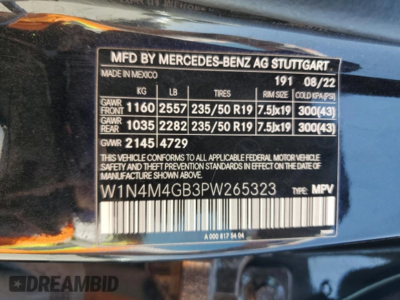 2023 Mercedes-Benz GLB 250 z VIN W1N4M4GB3PW265323, wystawiony jako Copart lot #53151815 z przebiegiem 39 853 mil mil oraz Szkody całkowita. Historia ofert i sprzedaży dostępna na DreamBid. Obrazek 14.