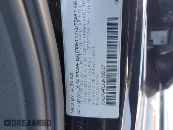 2016 Audi A6 Premium Plus with VIN WAUFGAFC2GN005627, listed as a Copart auction lot 44901195 with 103,779 mi miles and Salvage Title. Bid and sale history available at DreamBid. Image 14.