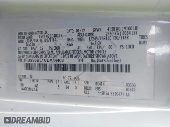 2012 Ford Econoline Passenger XL с VIN 1FBSS3BL1CDA44408, выставлен на аукционе IAAI как лот 41786066 с пробегом 187 468 миль миль и . История ставок и продаж доступна на DreamBid. Изображение 9.