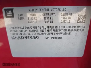 2014 Chevrolet Malibu LTZ with VIN 1G11J5SX2EF230032, listed as a IAAI auction lot 41408841 with 76,846 mi miles. Bid and sale history available at carsss.com. Image 9.