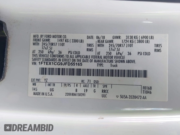 2018 Ford F-150 XL с VIN 1FTEX1CG9JFD55165, выставлен на аукционе IAAI как лот 41966922 с пробегом 171 081 миль миль и . История ставок и продаж доступна на DreamBid. Изображение 9.