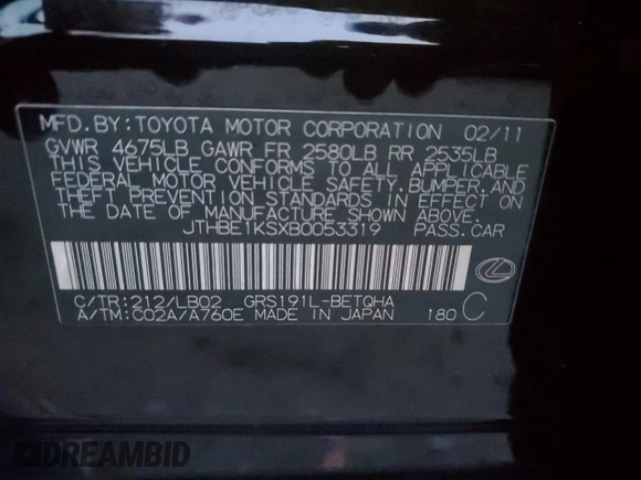2011 Lexus GS 350 z VIN JTHBE1KSXB0053319, wystawiony jako Copart lot #42398675 z przebiegiem 379 291 mil mil oraz Szkoda całkowita • Salvage title. Historia ofert i sprzedaży dostępna na DreamBid. Obrazek 12.