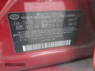 2011 Hyundai Sonata GLS with VIN 5NPEB4ACXBH256829, listed as a IAAI auction lot 42086089 with 137,710 mi miles and . Bid and sale history available at carsss.com. Image 9.