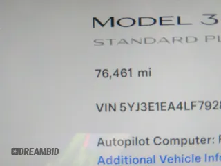 2020 Tesla Model 3 Standard Range Plus with VIN 5YJ3E1EA4LF792830, listed as a IAAI auction lot 41852919 with 76,461 mi miles. Bid and sale history available at carsss.com. Image 15.