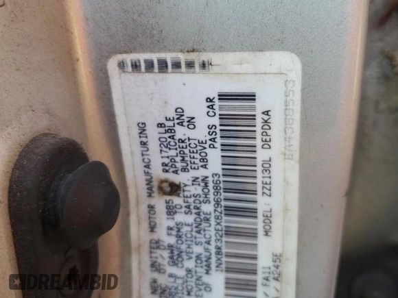 2008 Toyota Corolla CE with VIN 1NXBR32EX8Z969863, listed as a Copart auction lot 55164615 with Not Provided miles and Clean Title. Bid and sale history available at DreamBid. Image 12.