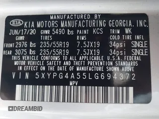 2020 Kia Sorento S z VIN 5XYPG4A55LG694372, wystawiony jako IAAI lot #42183383 z przebiegiem 57 980 mil mil oraz . Historia ofert i sprzedaży dostępna na DreamBid. Obrazek 9.