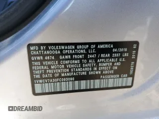 2015 Volkswagen Passat SEL Premium z VIN 1VWCV7A30FC093090, wystawiony jako Copart lot #88577655 z przebiegiem 63 000 mil mil oraz Szkoda całkowita • Salvage title. Historia ofert i sprzedaży dostępna na DreamBid. Obrazek 14.