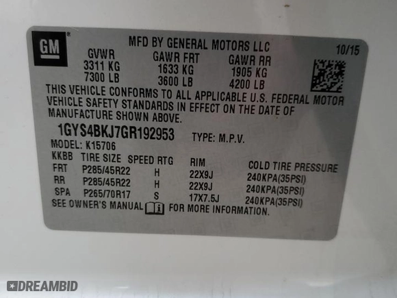 2016 Cadillac Escalade Luxury Collection with VIN 1GYS4BKJ7GR192953, listed as a Copart auction lot 41521415 with 0 mi miles and Salvage Title. Bid and sale history available at carsss.com. Image 14.