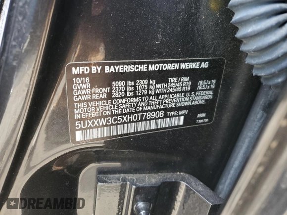 2017 BMW X4 xDrive28i with VIN 5UXXW3C5XH0T78908, listed as a Copart auction lot 40296224 with 69,802 mi miles. Bid and sale history available at carsss.com. Image 13.