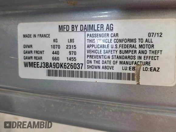 2013 Smart fortwo Pure с VIN WMEEJ3BA9DK626037, выставлен на аукционе Copart как лот 54573255 с пробегом 66 070 миль миль и Чистый • Clean title. История ставок и продаж доступна на DreamBid. Изображение 12.