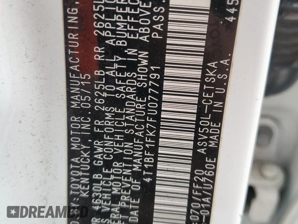 2015 Toyota Camry XLE with VIN 4T1BF1FK7FU077791, listed as a Copart auction lot 53704415 with 110,487 mi miles and Salvage Title. Bid and sale history available at DreamBid. Image 13.