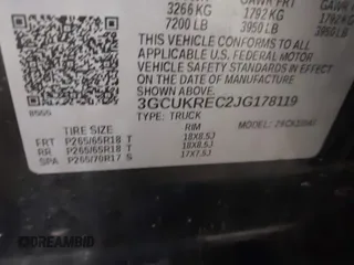2018 Chevrolet Silverado 1500 LT with VIN 3GCUKREC2JG178119, listed as a IAAI auction lot 41609027 with Not Provided miles. Bid and sale history available at carsss.com. Image 9.