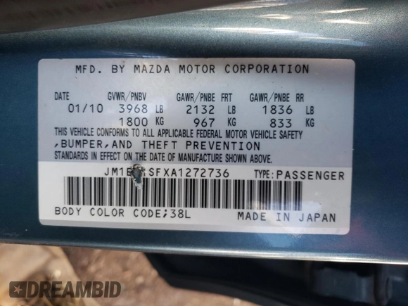 2010 Mazda 3 i Sport z VIN JM1BL1SFXA1272736, wystawiony jako Copart lot #68220164 z przebiegiem 138 024 mil mil oraz Nie do naprawy • Non repairable. Historia ofert i sprzedaży dostępna na DreamBid. Obrazek 12.