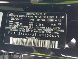 2013 Kia Optima SX with VIN 5XXGR4A61DG100479, listed as a IAAI auction lot 42376261 with 201,615 mi miles and . Bid and sale history available at DreamBid. Image 9.