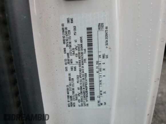 2023 Ford F-250 with VIN 1FT8X2BN0PEC27558, listed as a Copart auction lot 68699574 with 34,777 mi miles and Salvage title. Bid and sale history available at DreamBid. Image 12.