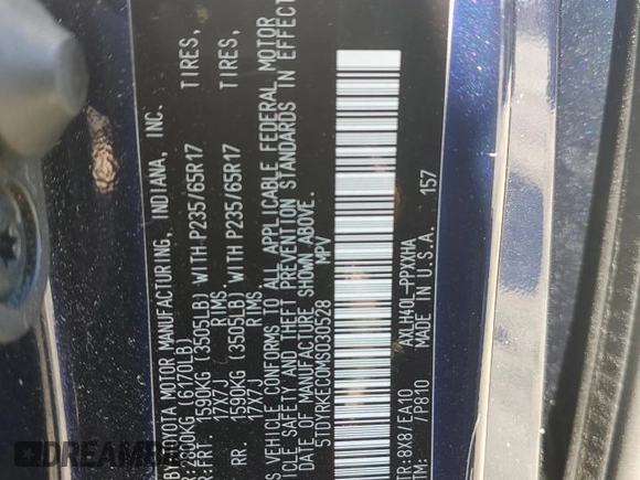 2021 Toyota Sienna XLE with VIN 5TDYRKEC0MS030528, listed as a Copart auction lot 45916445 with 172,587 mi miles and Salvage Title. Bid and sale history available at DreamBid. Image 14.