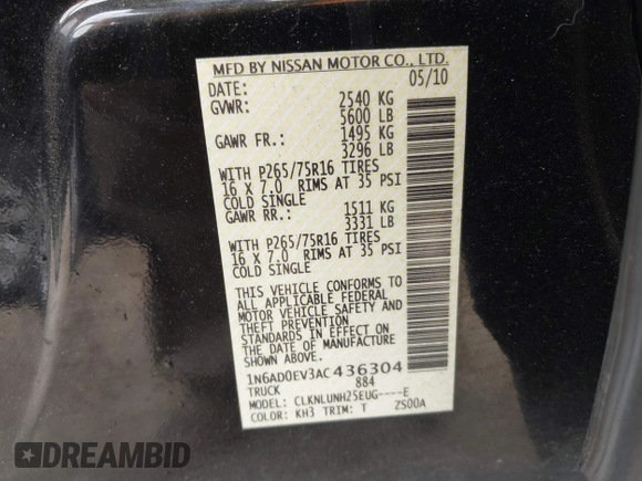 2010 Nissan Frontier SE z VIN 1N6AD0EV3AC436304, wystawiony jako IAAI lot #42532271 z przebiegiem 305 162 mil mil oraz . Historia ofert i sprzedaży dostępna na DreamBid. Obrazek 9.