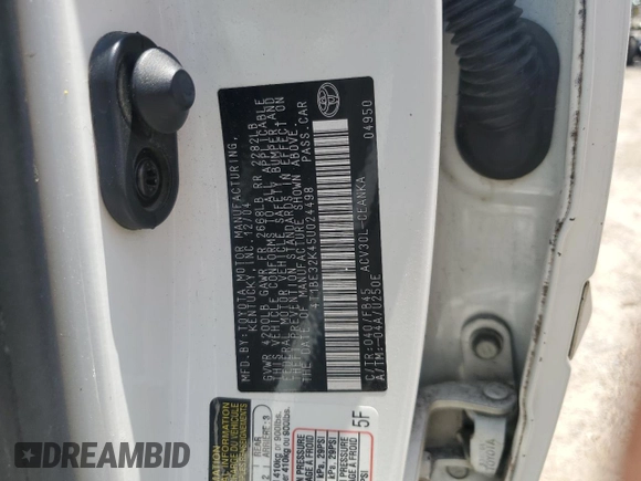 2005 Toyota Camry STD z VIN 4T1BE32K45U024498, wystawiony jako Copart lot #57498975 z przebiegiem 212 549 mil mil oraz Szkoda całkowita • Salvage title. Historia ofert i sprzedaży dostępna na DreamBid. Obrazek 13.