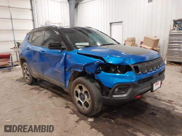 2022 Jeep Compass Trailhawk with VIN 3C4NJDDB1NT236477, listed as a IAAI auction lot 41485656 with 7,341 mi miles and . Bid and sale history available at DreamBid. Image 1.
