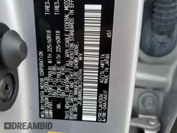 2019 Lexus NX 300 with VIN JTJBARBZ3K2189396, listed as a Copart auction lot 56376625 with 36,331 mi miles and Salvage Title. Bid and sale history available at DreamBid. Image 14.