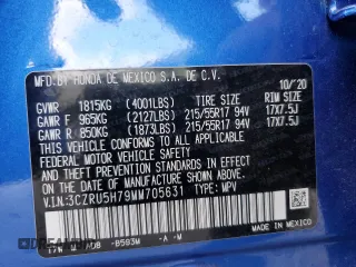 2021 Honda HR-V EX-L with VIN 3CZRU5H79MM705631, listed as a Copart auction lot 86792974 with 44,864 mi miles and Salvage Title. Bid and sale history available at carsss.com. Image 16.