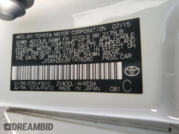2015 Toyota Prius Four with VIN JTDKN3DU5F1978280, listed as a Copart auction lot 41506715 with 132,077 mi miles and Salvage Title. Bid and sale history available at carsss.com. Image 13.